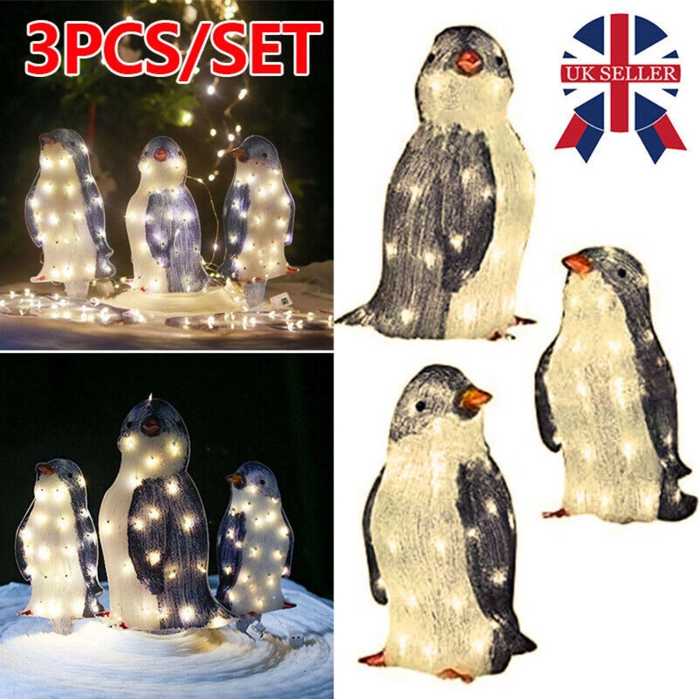 Light Up Penguin Christmas Decoration Set