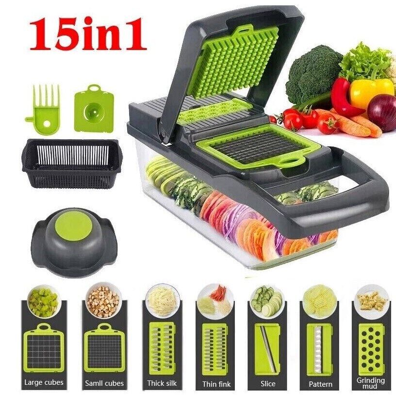 15-in-1 Vegetable Slicer Chopper with Stainless Steel Blades
