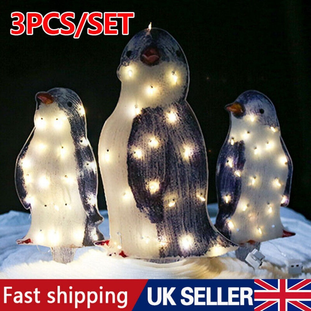 Light Up Penguin Christmas Decoration Set
