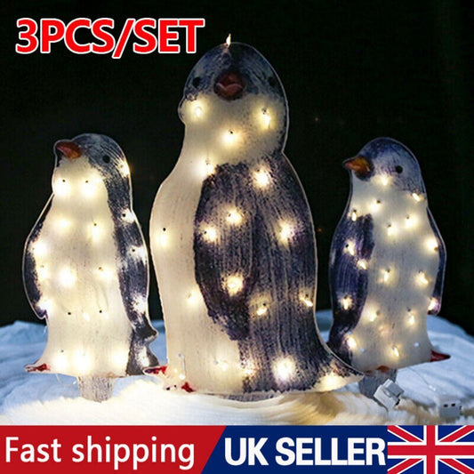 Light Up Penguin Christmas Decoration Set