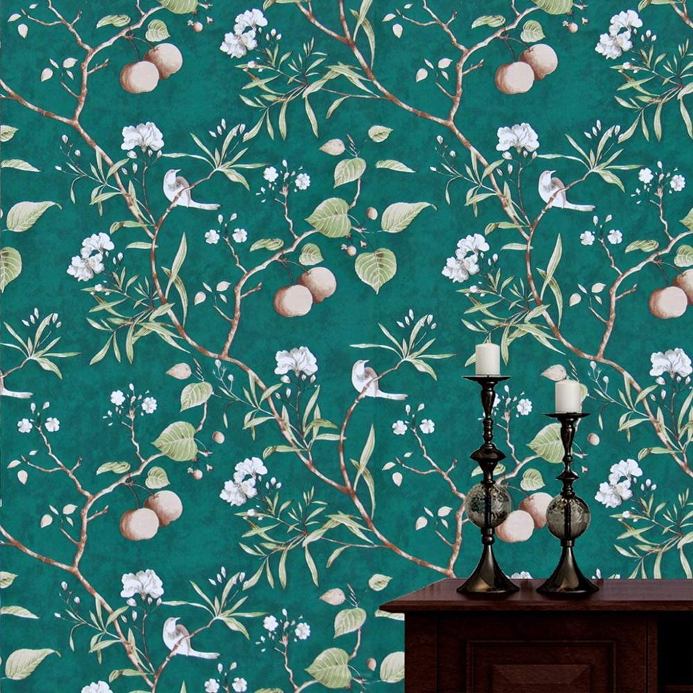 Retro Chinese Style Flower And Bird Wallpaper Self-adhesive Pastoral Bedroom