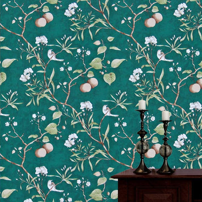 Retro Chinese Style Flower And Bird Wallpaper Self-adhesive Pastoral Bedroom