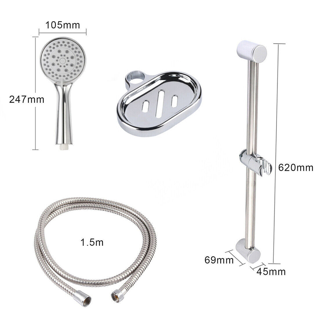 Stainless Steel Slider Rail Shower Riser Kit