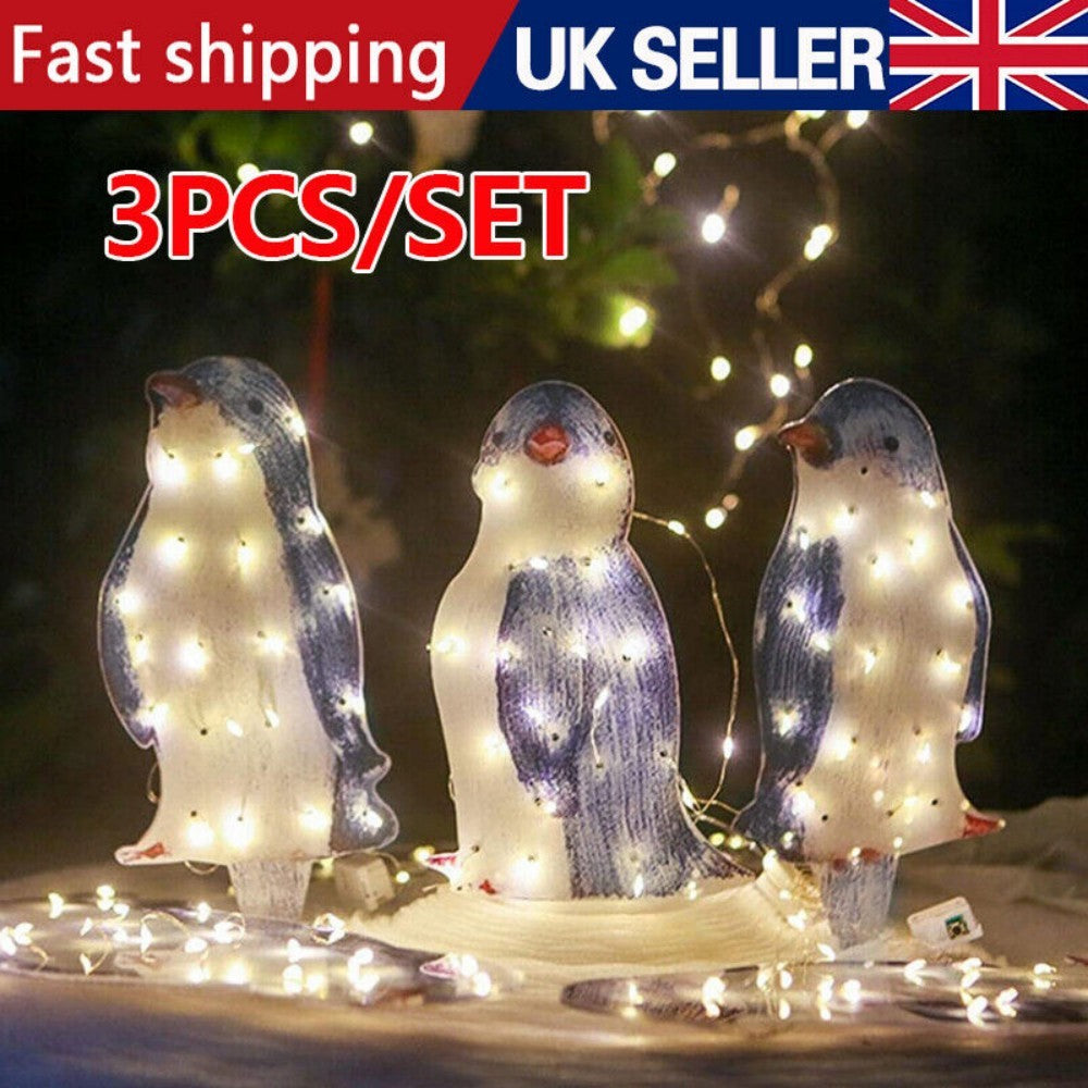 Light Up Penguin Christmas Decoration Set
