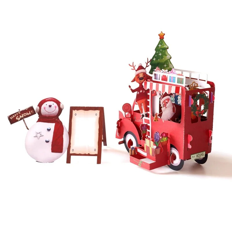3D Pop-Up Christmas Red Van Card