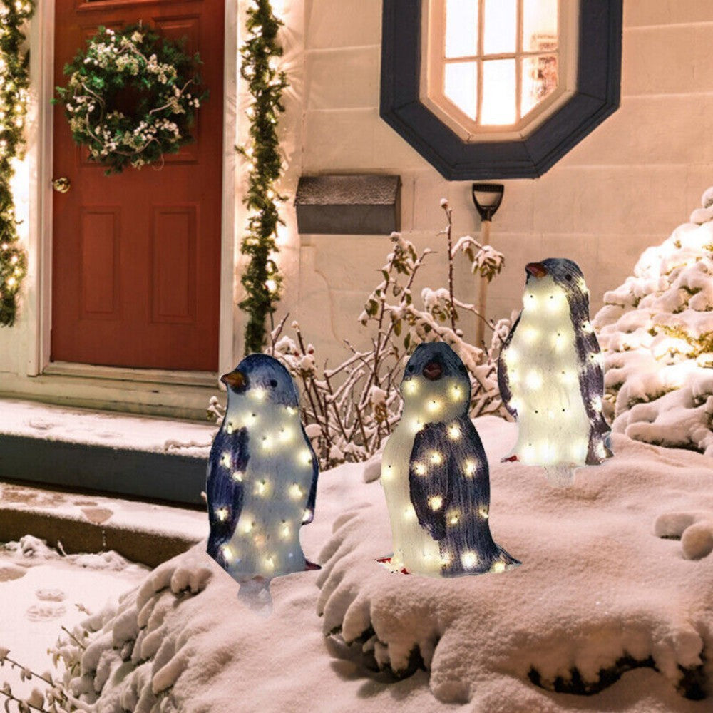 Light Up Penguin Christmas Decoration Set